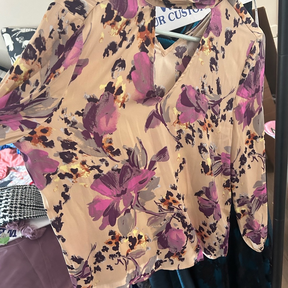 Thalia Sodi Floral Blouse in Purple and Cream